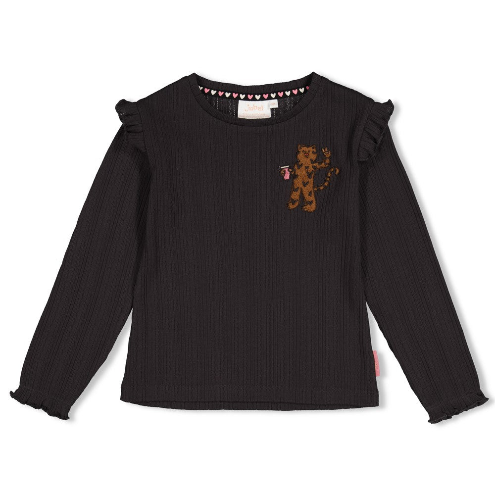 Jubel * T-shirt manches longues côtelé marron avec imprimé
